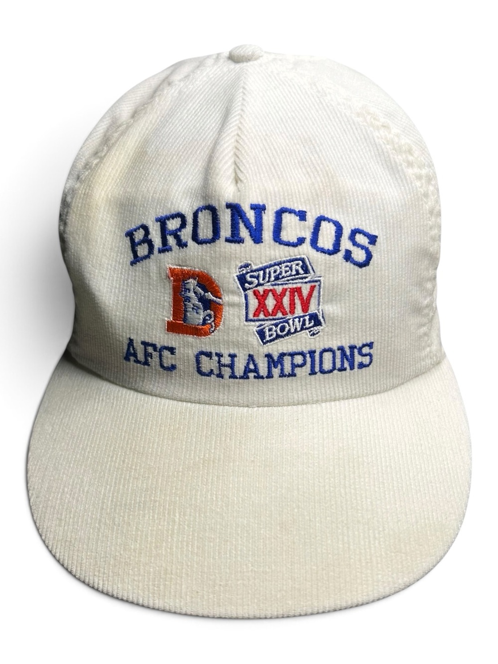 Vintage Denver Broncos Super Bowl XXIV AFC Champions Corduroy Snapback Hat Cap